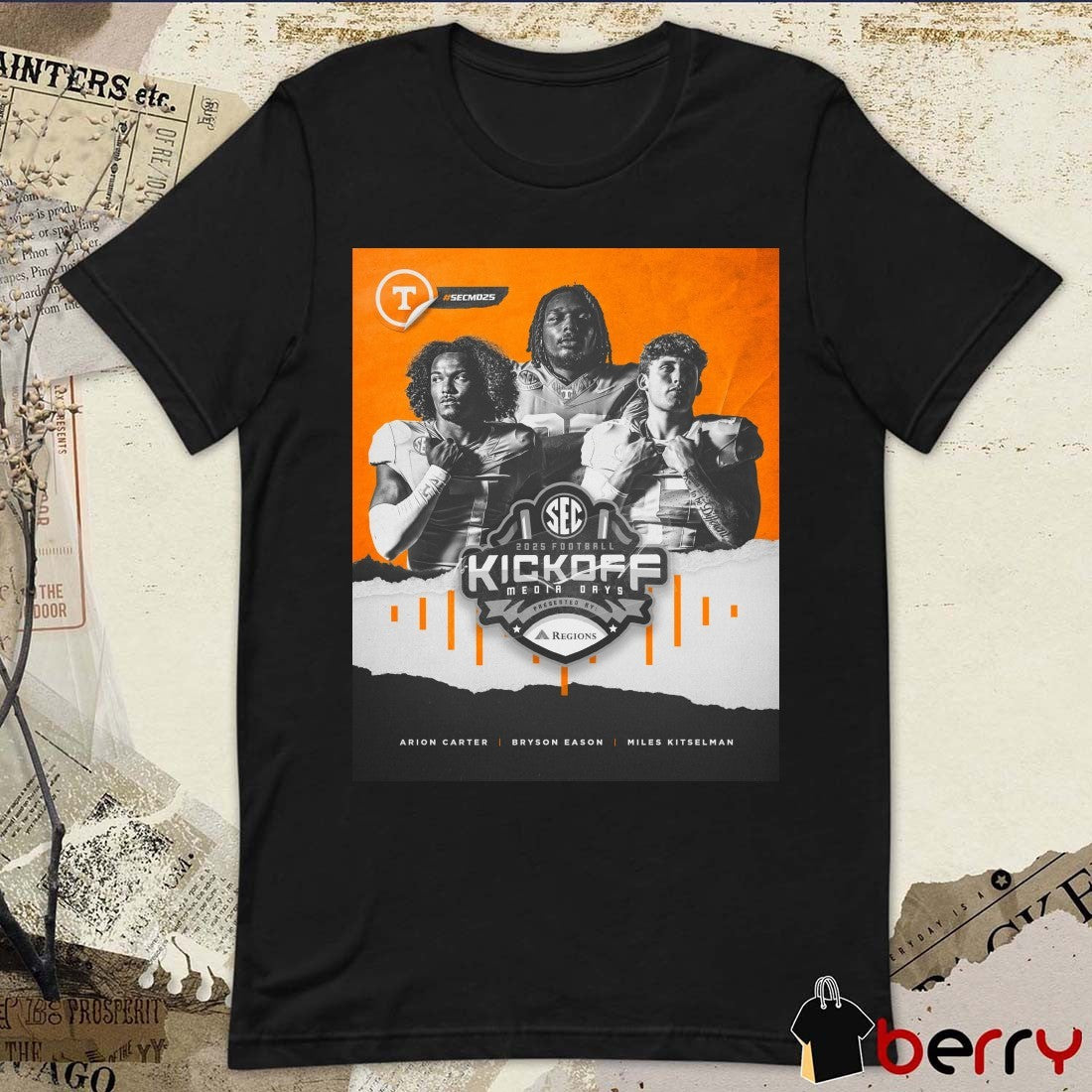 Tennessee Vols Football 2025 SEC Football Kickoff Media Days Arion Carter, Bryson Eason and Miles Kitselman Poster t-shirt