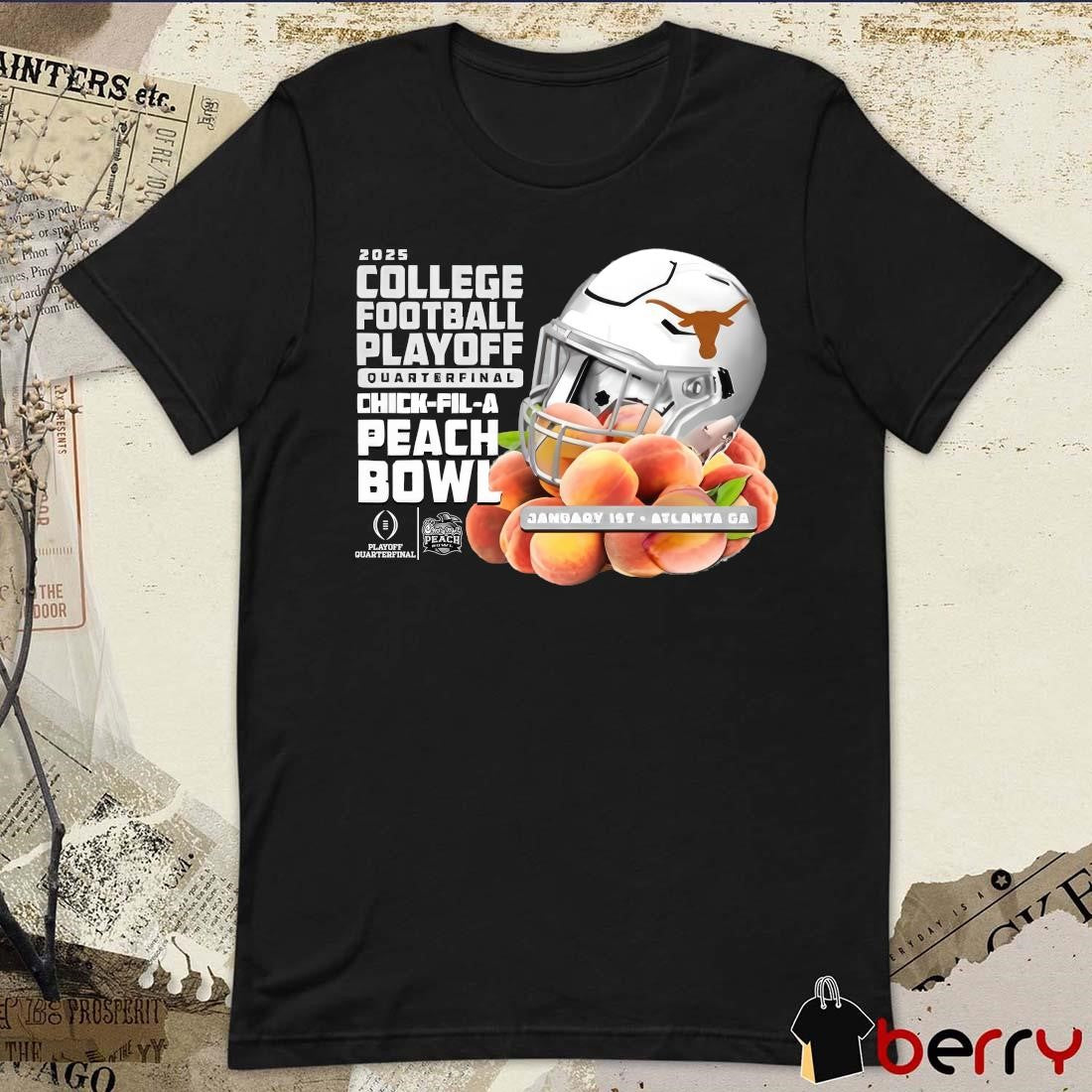 Texas Longhorns Grey Jan 1st 2025 College Football Playoff Quarterfinal Chick-Fil-A Peach Bowl Bound Helmet t-shirt