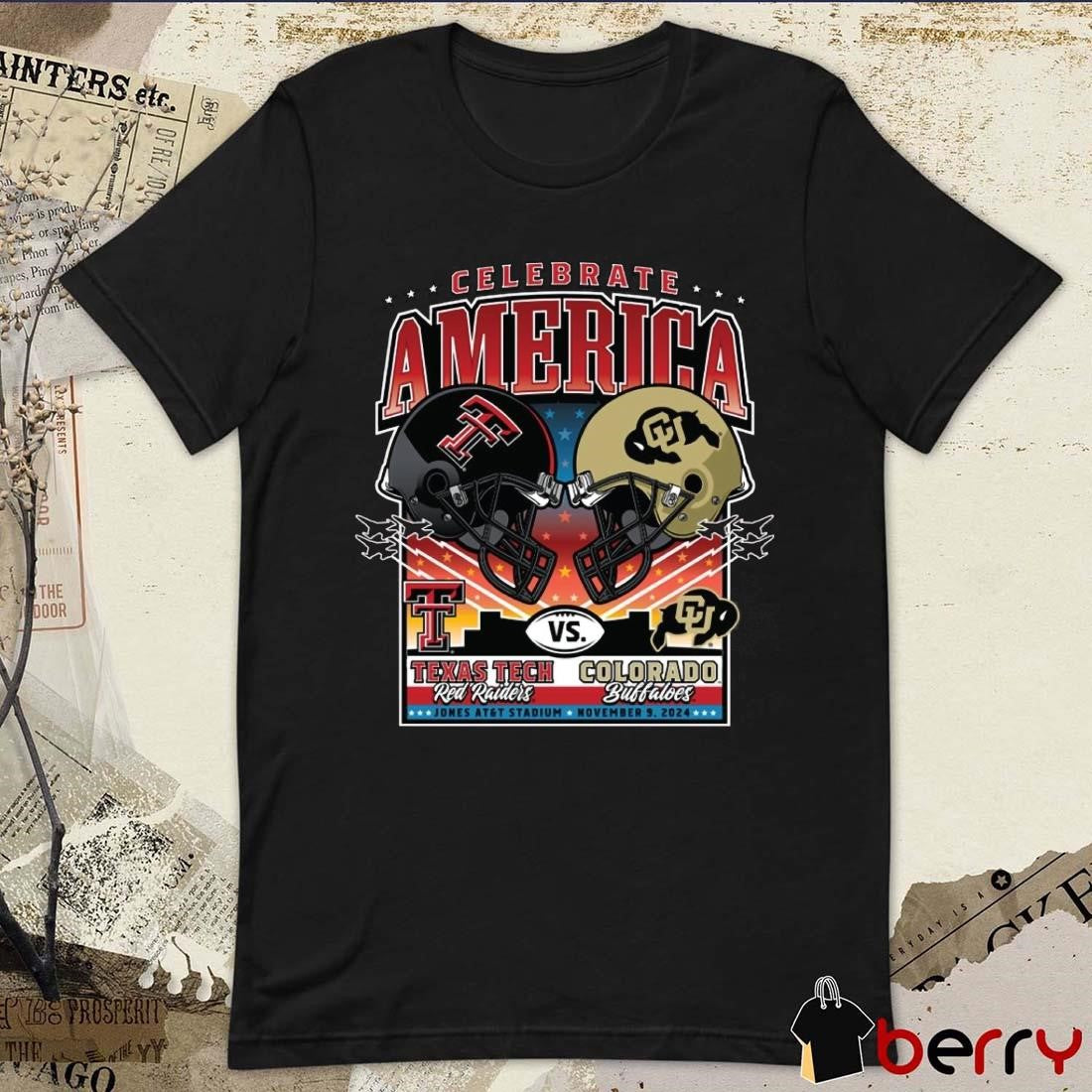 Texas Tech Red Raiders Vs Colorado Buffaloes Helmet Celebrate America Jones AT&T Stadium Nov 9 2024 t-shirt