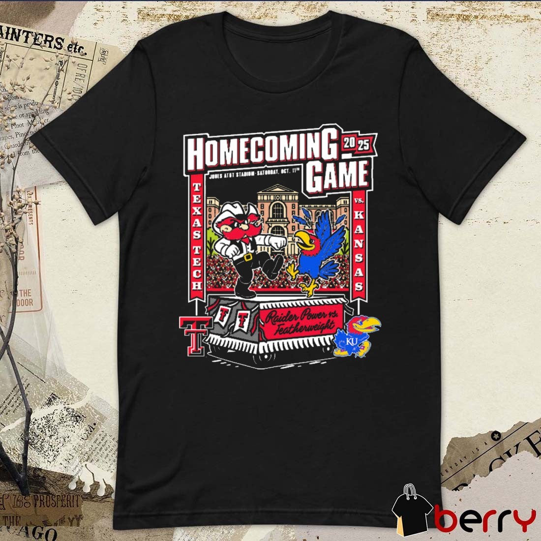 Texas Tech Red Raiders Vs Kansas Jayhawks 2025 Homecoming Gameday Jones AT&T Stadium October 11 2025 t-shirt