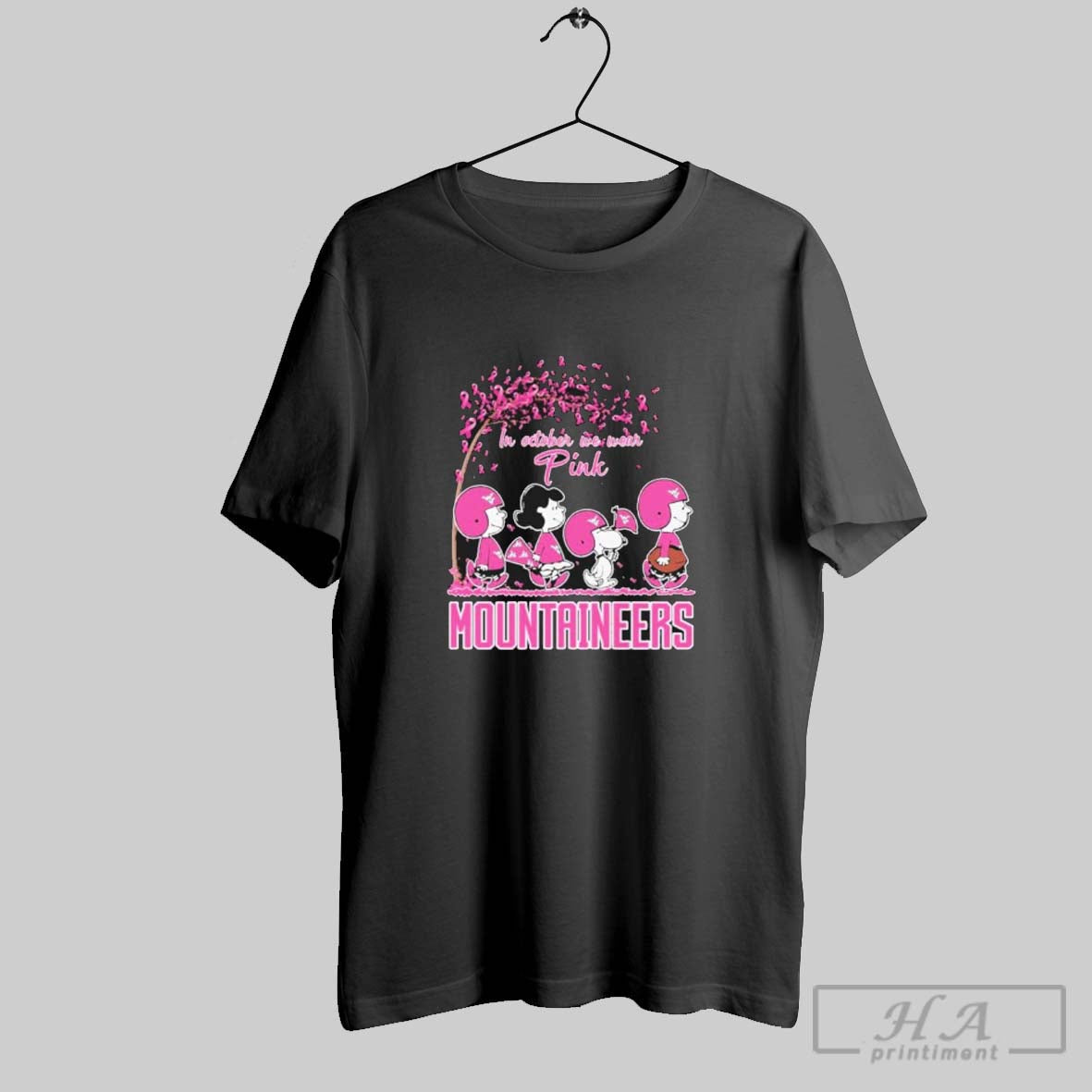 Official The Peanuts Walking X West Virginia Mountaineers In October We Wear Pink Shirt