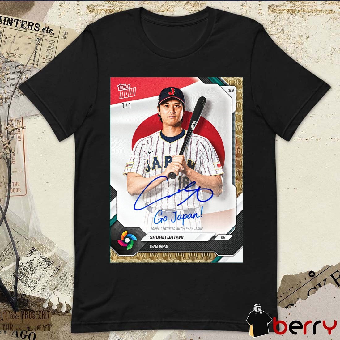 Topps Now Shohei Ohtani Team Japan Topps Certified Autograph Issue Signature t-shirt