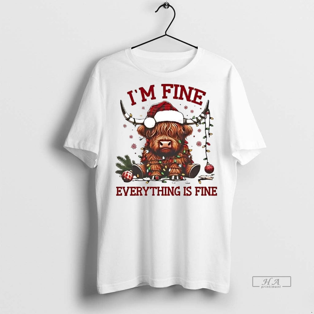 Official Trendy Christmas Lights Cow Im Fine Everything Is Fine Tee Sweater