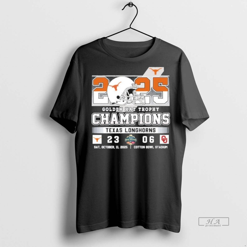 Official Trendy Texas Longhorns 2025 Golden Hat Trophy Champions Score Tee Sweater