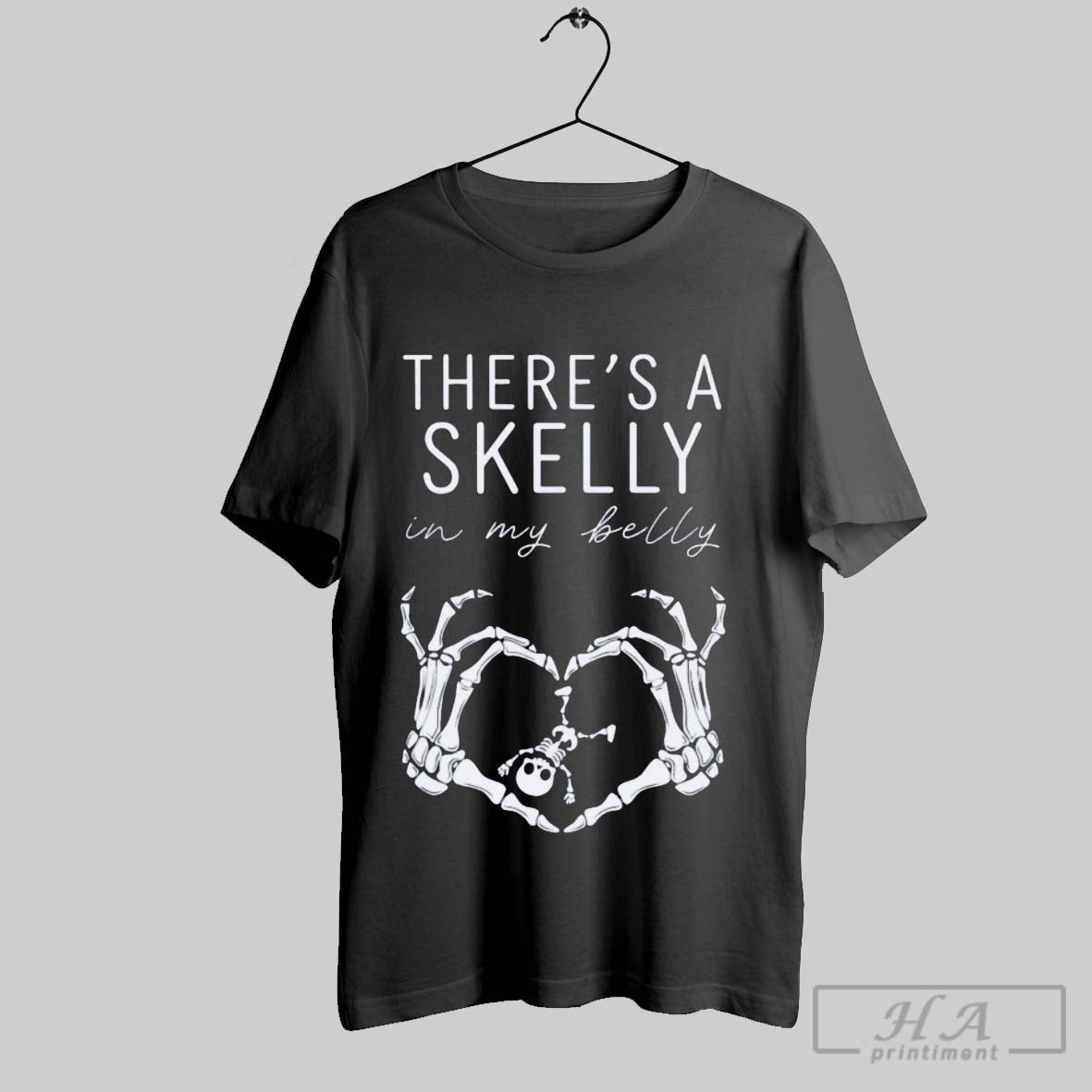 Official Trendy Theres A Skelly In My Belly Heart Hands Skeleton
