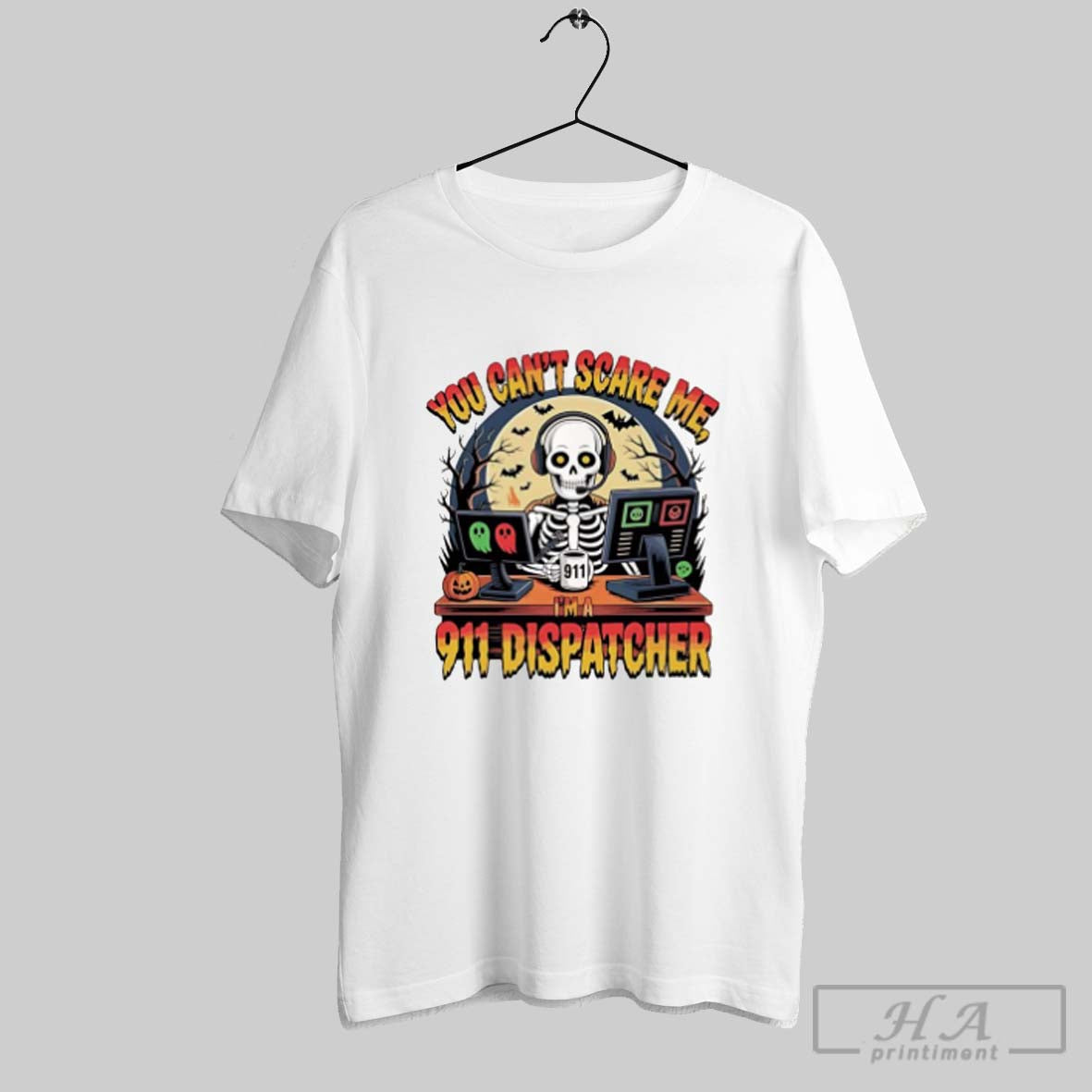 Official Trendy You Cant Scare Me Im A 911 Dispatcher Skeleton Halloween White S