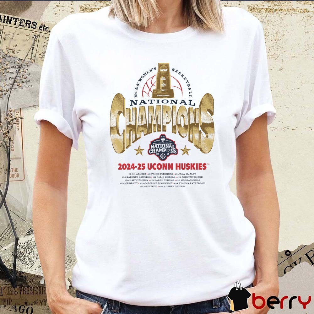 UConn Huskies NCAA Women’s Basketball National Champions Gold 2024-25 KK Arnold Paige Bueckers Jana Alfy t-shirt