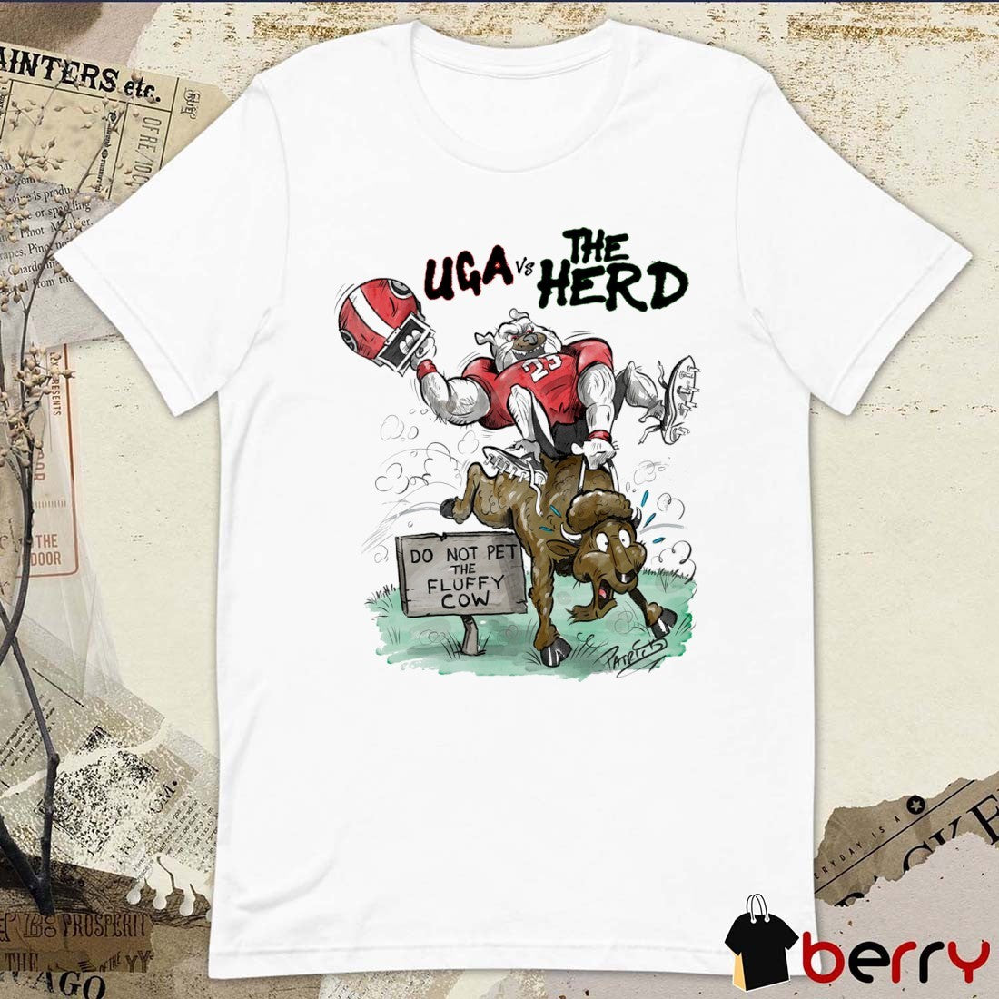 UGA Georgia Bulldog Vs The Herd Do Not Pet The Fluffy Cow Mascot Patrick Carlson t-shirt
