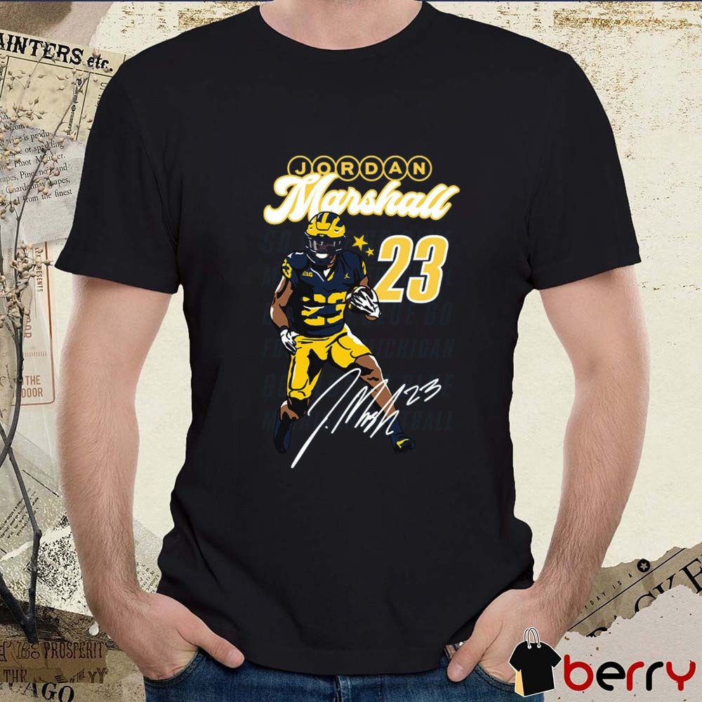 Valiant University of Michigan Football Jordan Marshall Illustrated Signature t-shirt