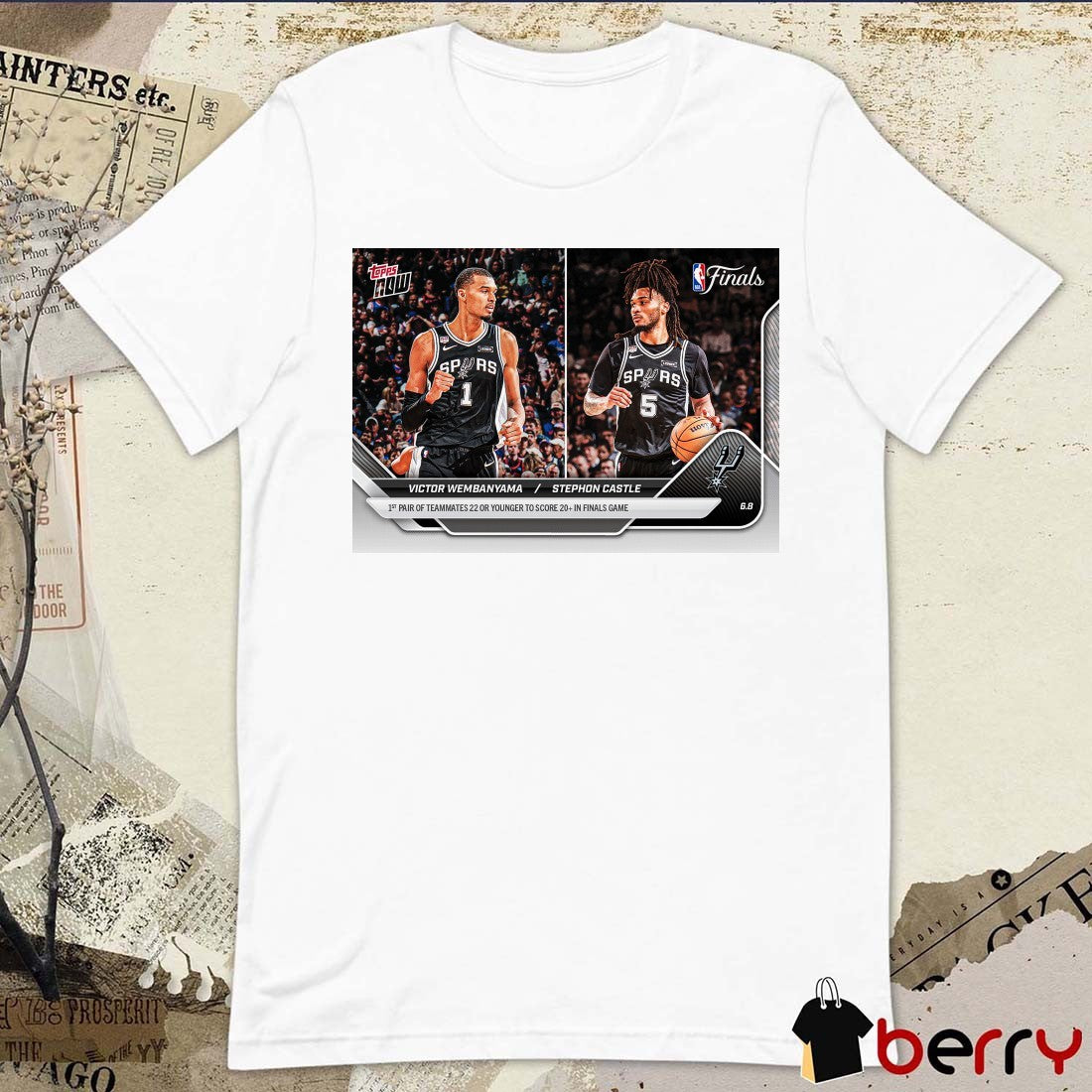 Victor Wembanyama Stephon Castle 1st Pair Of Teammates 22 Or Younger To Score 20 In Finals Game 2025-26 NBA Topps NOW t-shirt