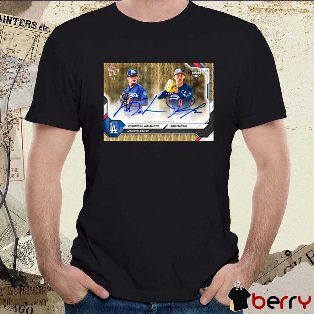 Yoshinobu Yamamoto and Roki Sasaki Los Angeles Dodgers Road to Opening Day Autograph Collector’s Box Topps NOW Signatures t-shirt
