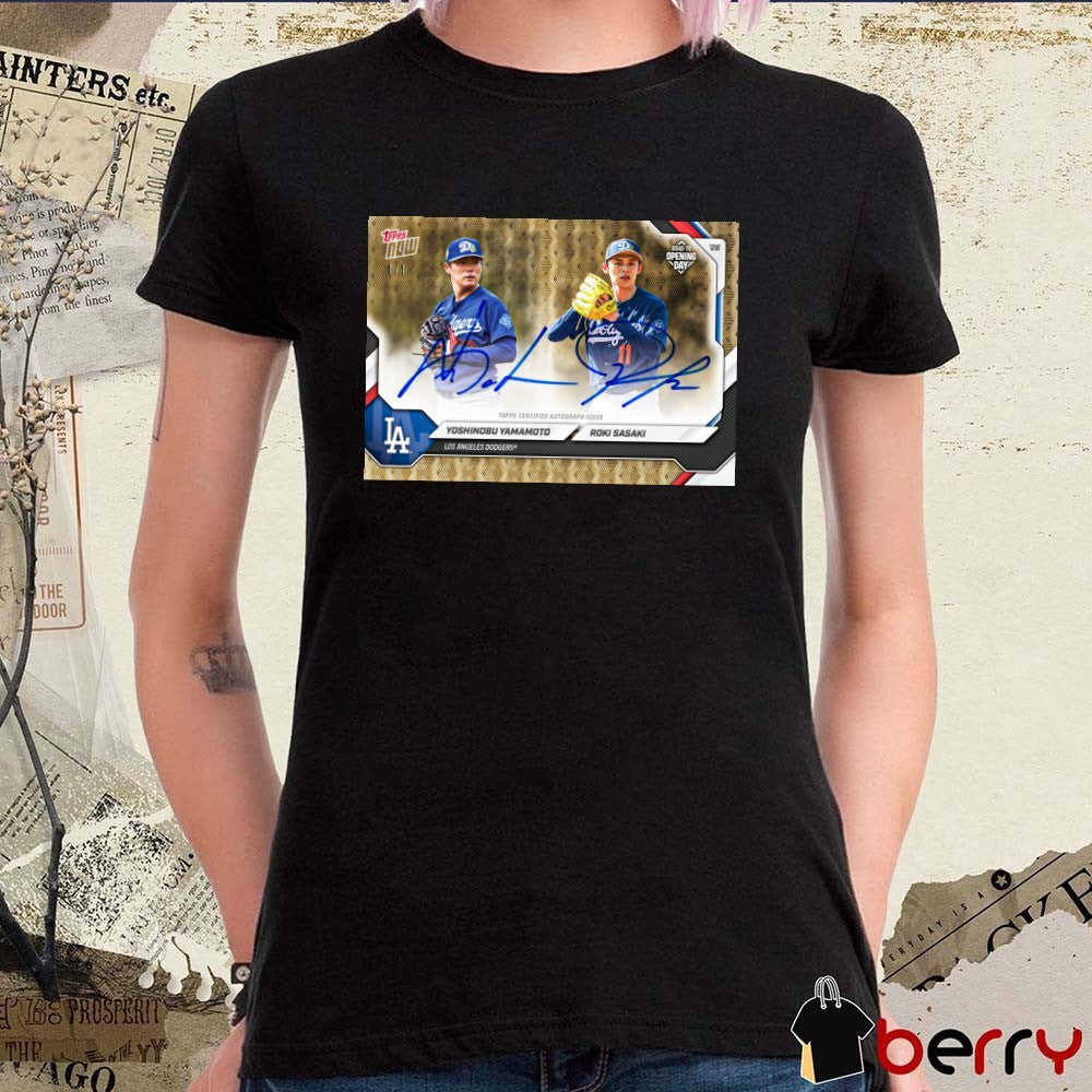 Yoshinobu Yamamoto and Roki Sasaki Los Angeles Dodgers Road to Opening Day Autograph Collector’s Box Topps NOW Signatures t-shirt