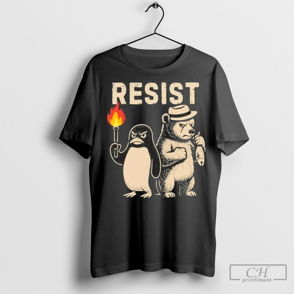 Officialresist Penguins And Bear Fish Tee Shirt