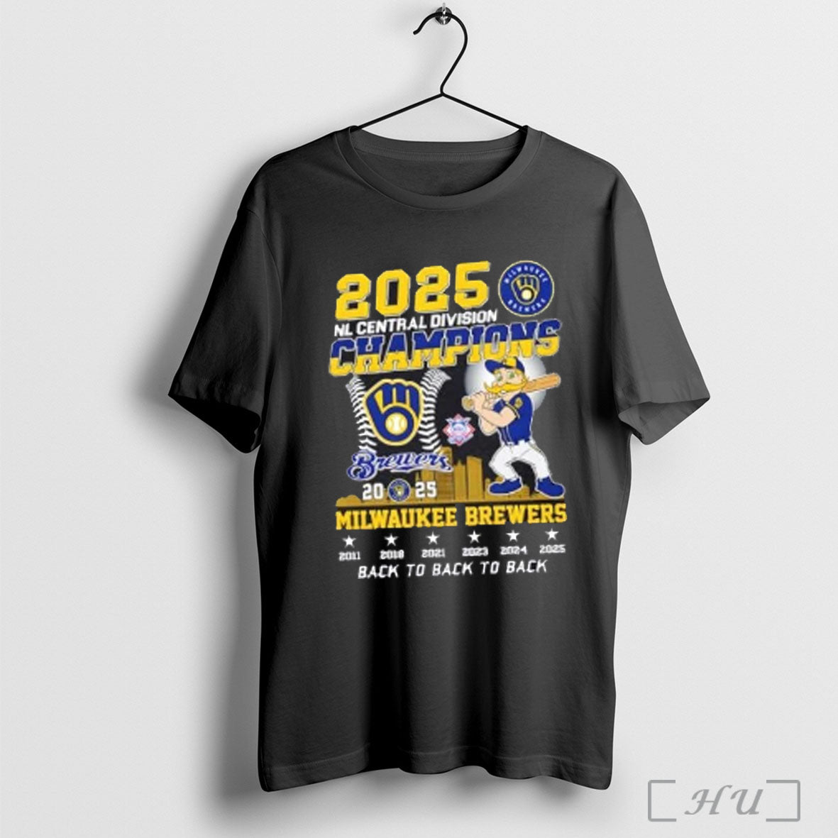 Officials 2025 Nl Central Division Champions Milwaukee Brewers Mascot Skyline T Shirt