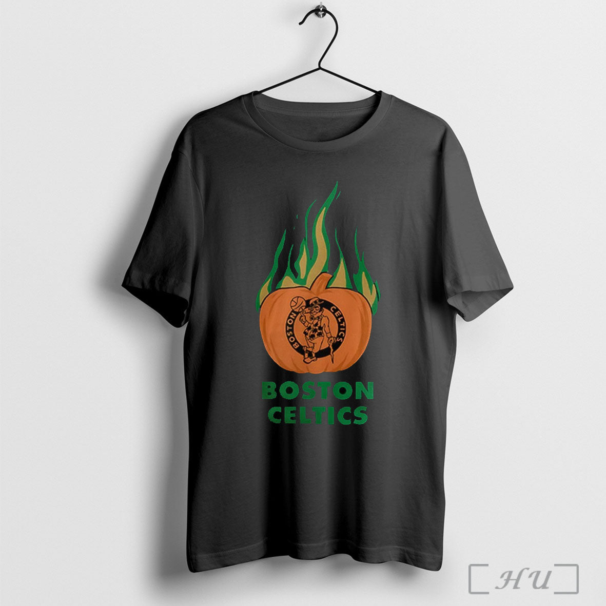 Officials Boston Celtics Flaming Pumpkin Halloween 2025 T Shirt