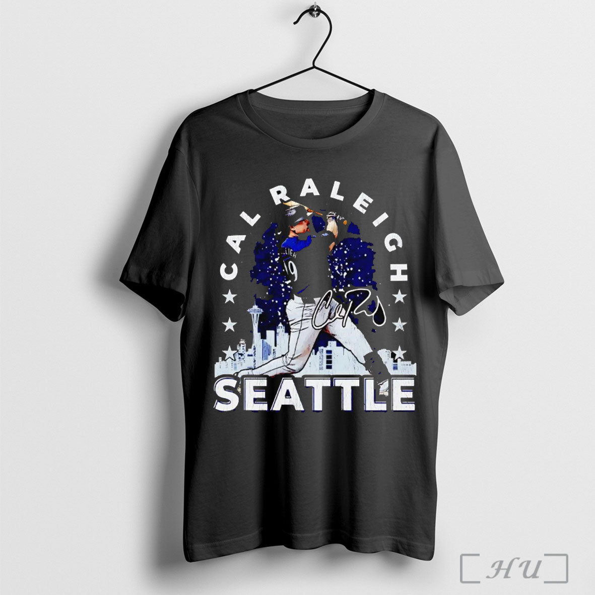 Officials Cal Raleigh Seattle Skyline Swing Signature T Shirt