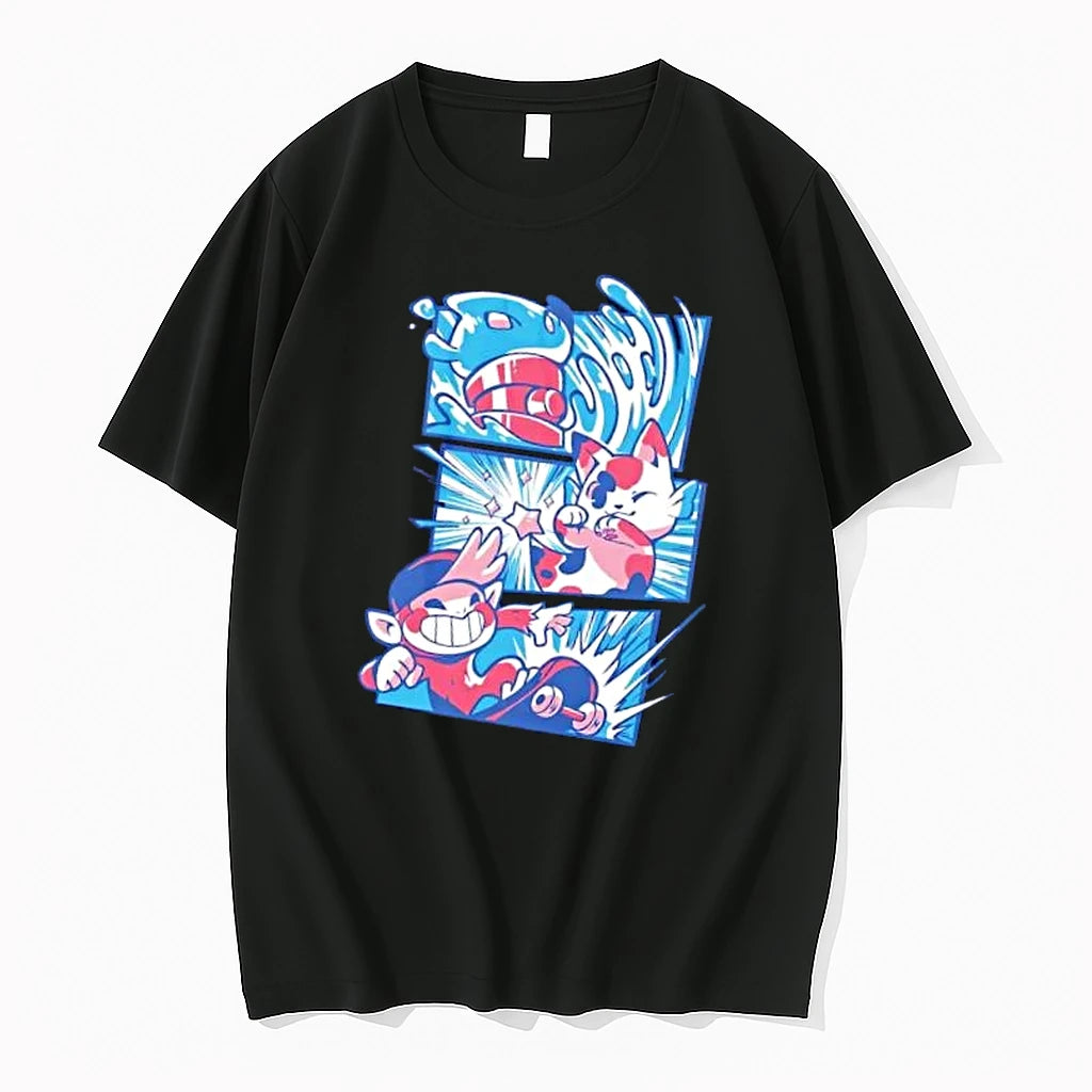 Officials Cartoon Comic Book Panels Water Wave Calico Cat Skateboarding Monkey Mens T Shirt Sweater