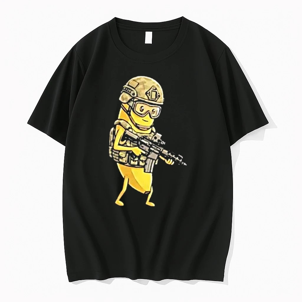 Officials Cartoon Tactical Soldier Banana Helmet Goggles Camo Rifle Mens Premium T Shirt