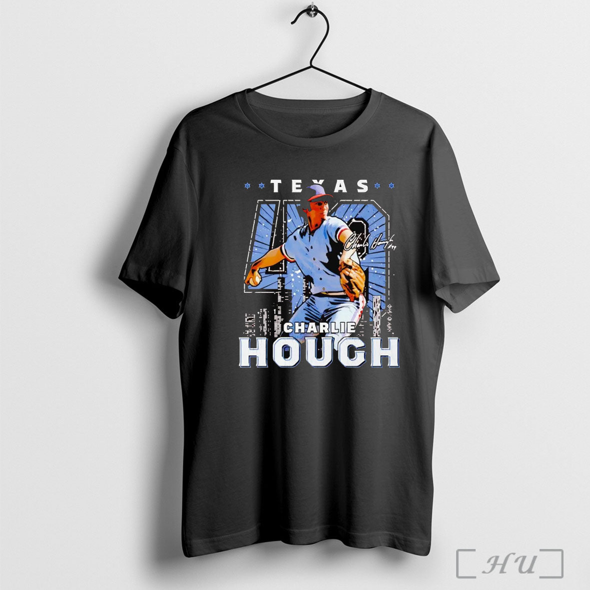 Officials Charlie Hough Texas Skyline Throwing Signature T Shirt