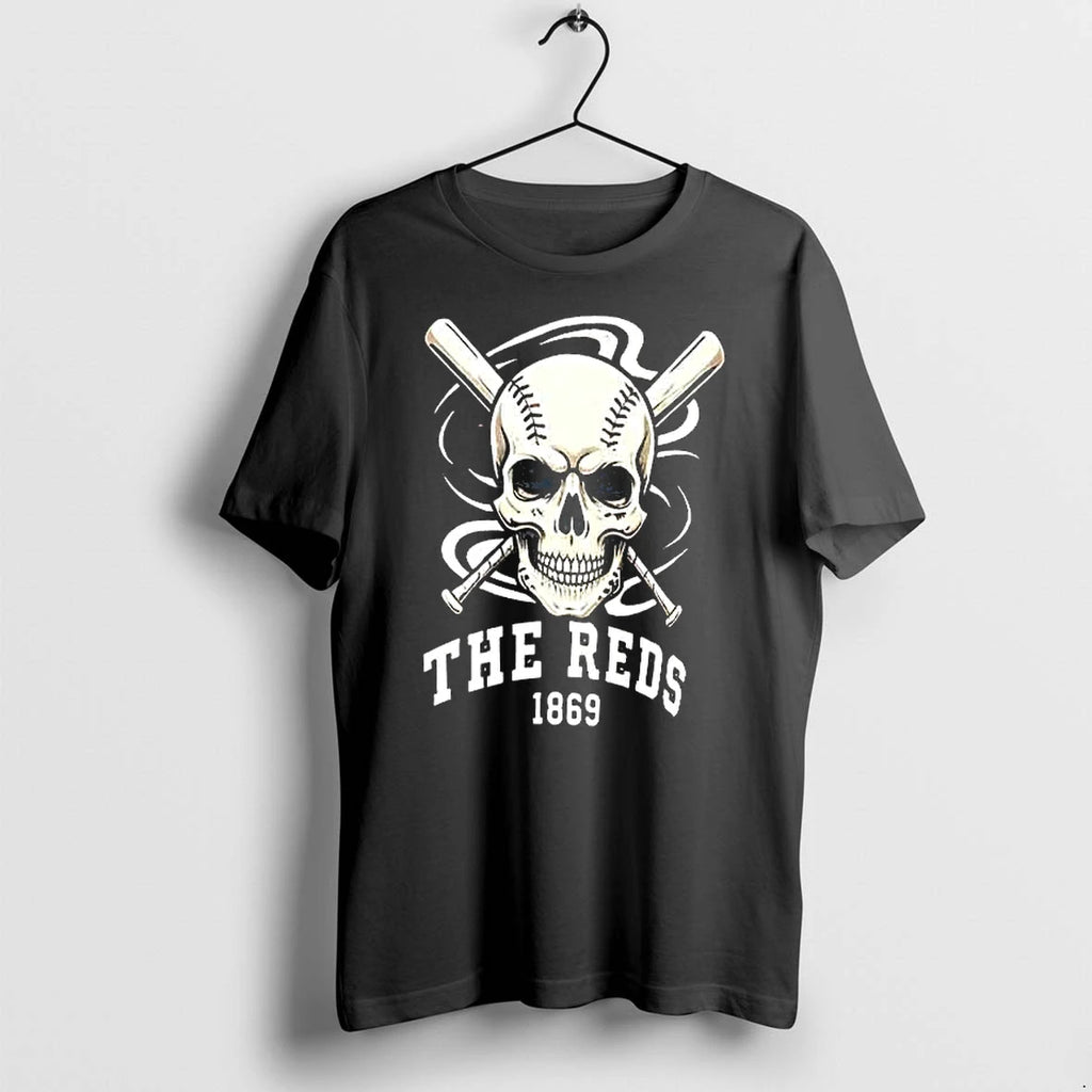 Officials Cincinnati Reds Logo Skull Bat Crossed Baseball Black Mens Premium T Shirt