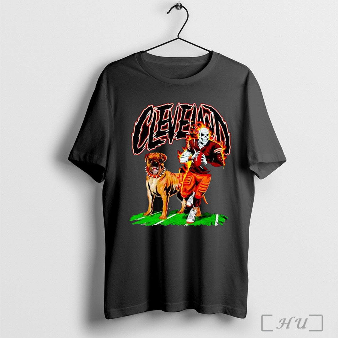 Officials Cleveland Browns Skeleton Football Player And Dog T Shirt