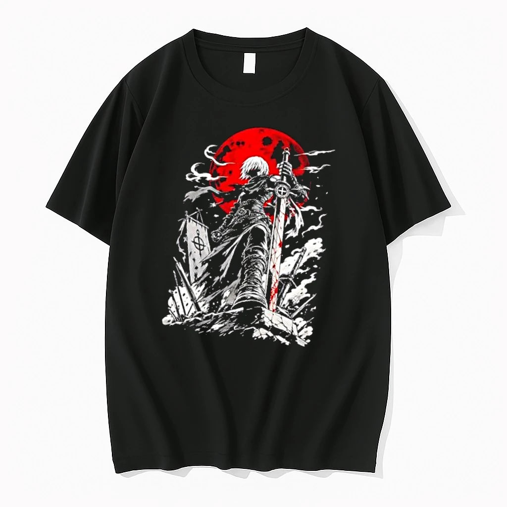 Officials Dark Fantasy Warrior With Bloody Sword And Red Moon Battlefield Mens