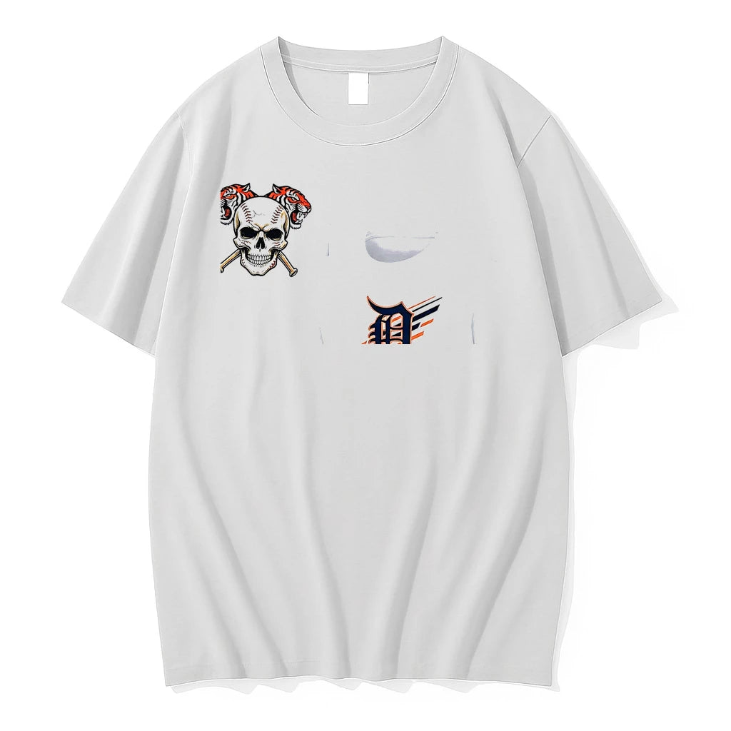 Officials Detroit Tigers Logo Skull Bat Crossed Baseball White Mens Premium T Shirt