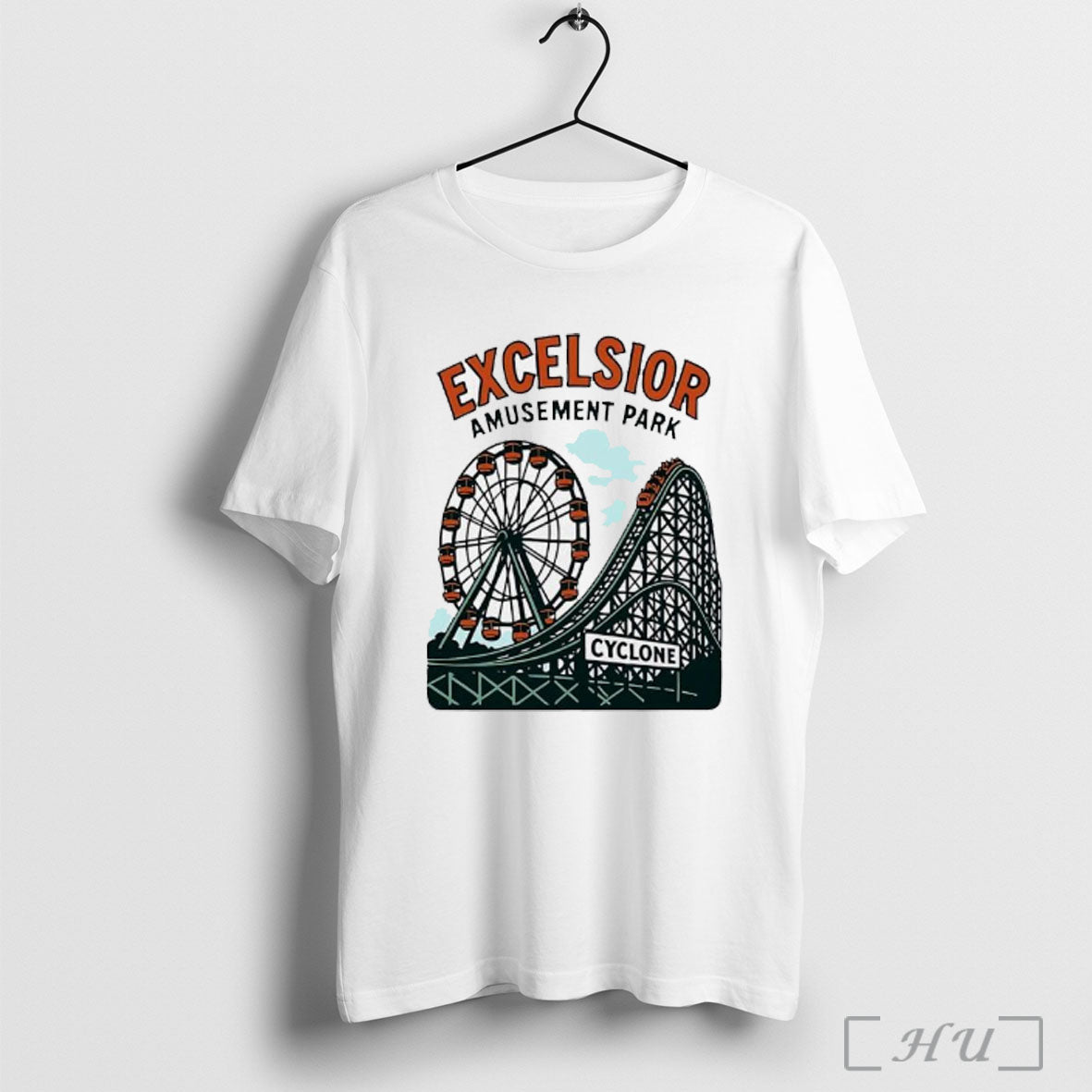 Officials Excelsior Amusement Park Cyclone Roller Coaster Ferris Wheel Retro T Shirt