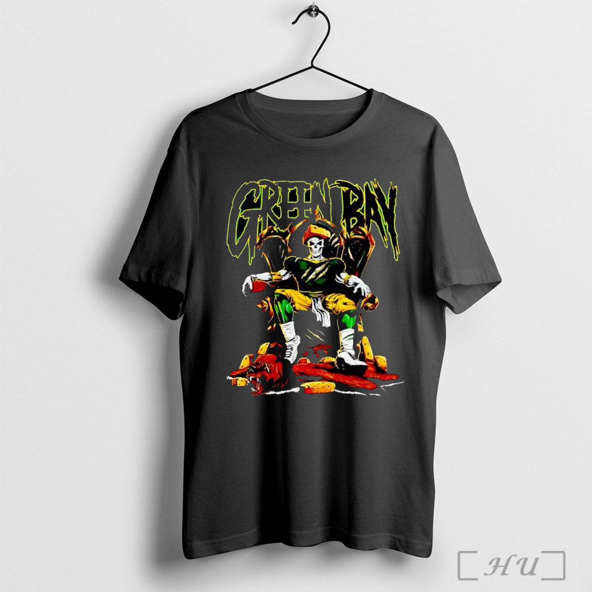 Officials Green Bay Packers Skeleton King On Cheese Throne T Shirt