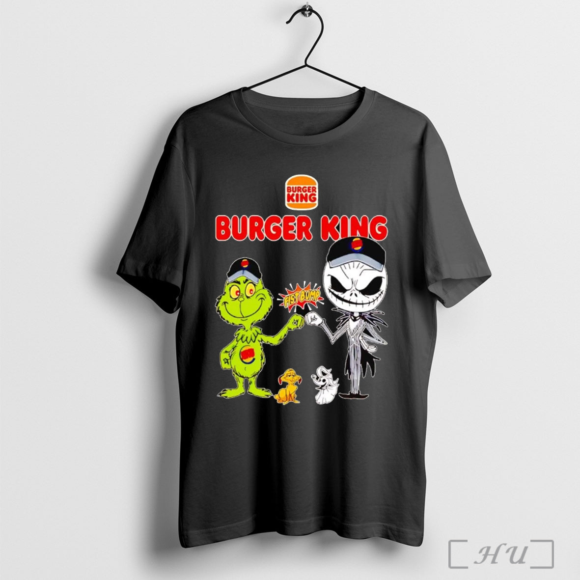 Officials Grinch And Jack Skellington Fist Bump Burger King Halloween T Shirt