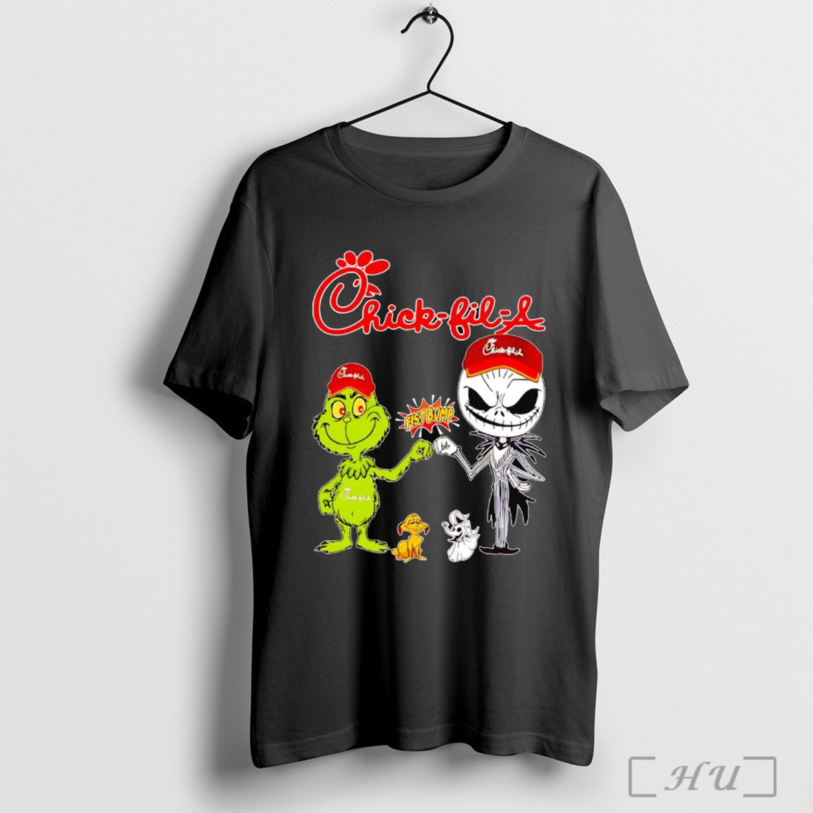 Officials Grinch And Jack Skellington Fist Bump Chick Fil A Halloween T Shirt