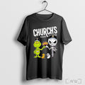 Officials Grinch And Jack Skellington Fist Bump Churchs Texas Chicken Halloween T Shirt