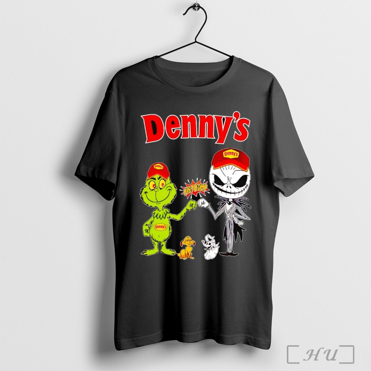 Officials Grinch And Jack Skellington Fist Bump Dennys Halloween T Shirt