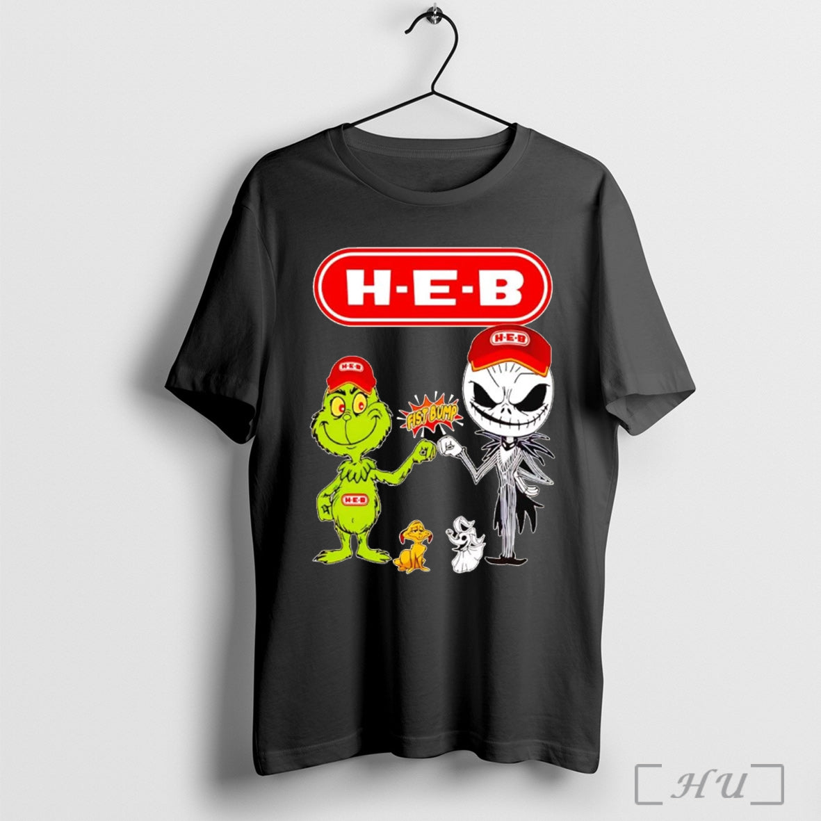 Officials Grinch And Jack Skellington Fist Bump H E B Halloween T Shirt