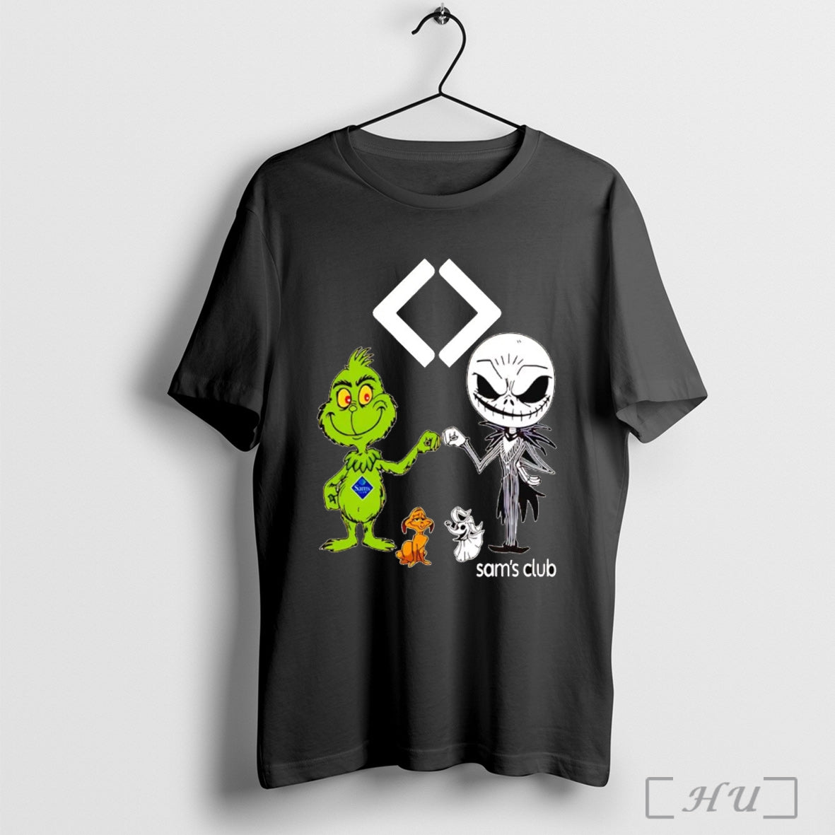 Officials Grinch And Jack Skellington Fist Bump Sams Club Halloween T Shirt