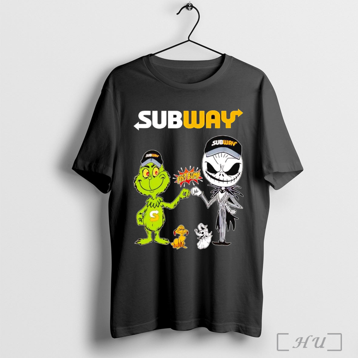 Officials Grinch And Jack Skellington Fist Bump Subway Halloween T Shirt