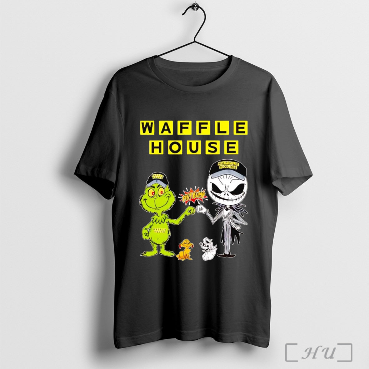 Officials Grinch And Jack Skellington Fist Bump Waffle House Halloween T Shirt