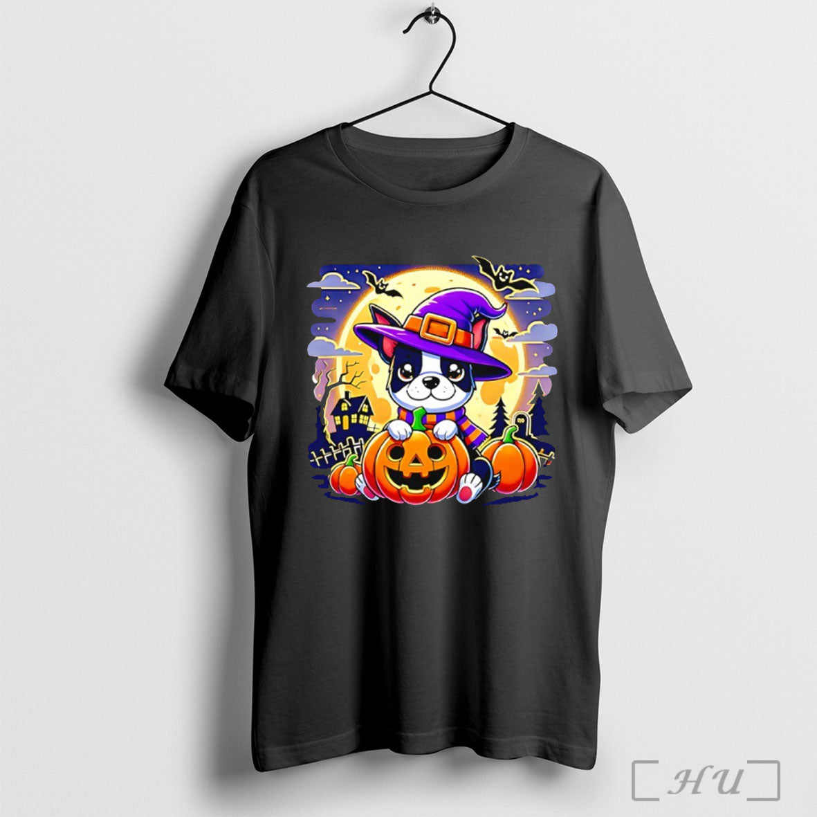 Officials Halloween Boston Terrier Dog Breed With Jack O Lantern T Shirt