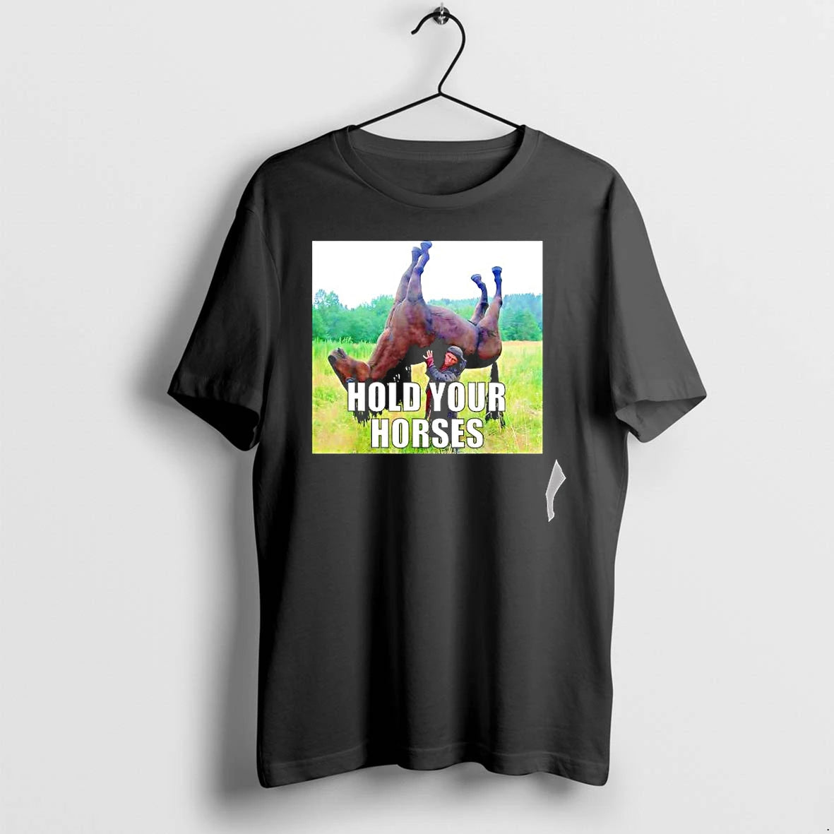 Officials Hold Your Horses Man Lifting Upside Down Horse Funny Premium T Shirt