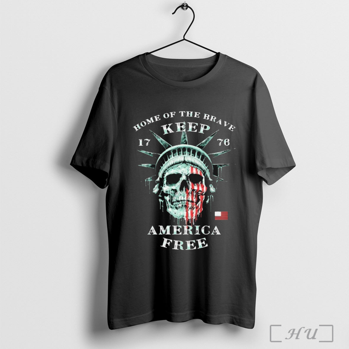 Officials Home Of The Brave Keep America Free 1776 Liberty Skull T Shirt