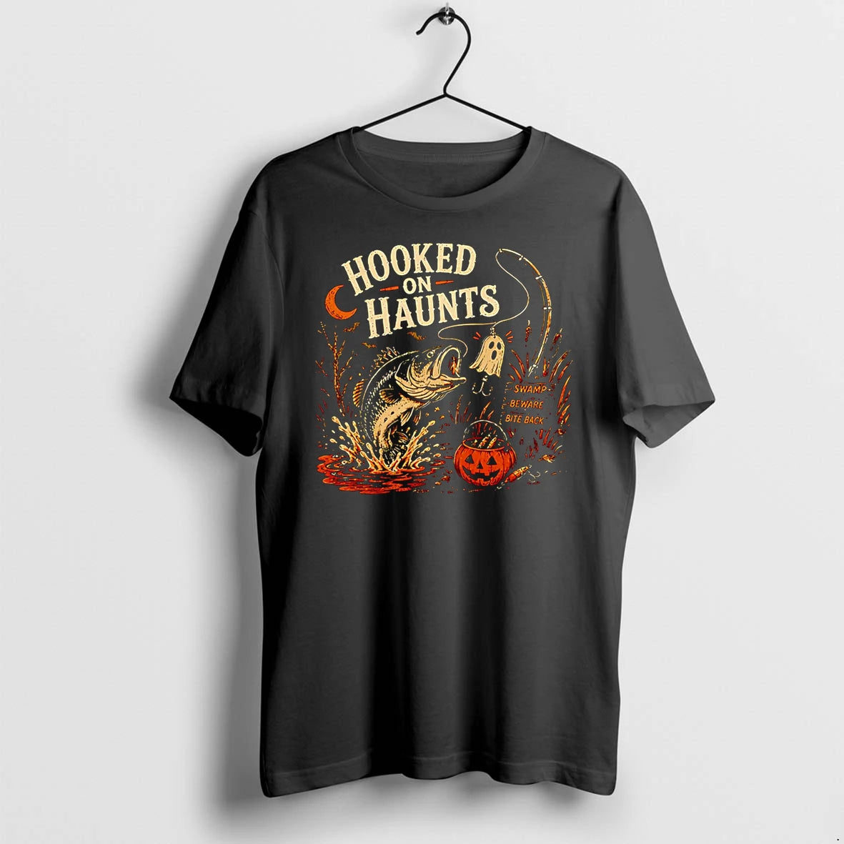 Officials Hooked On Haunts Halloween Fishing Spooky Bass Premium T Shirt