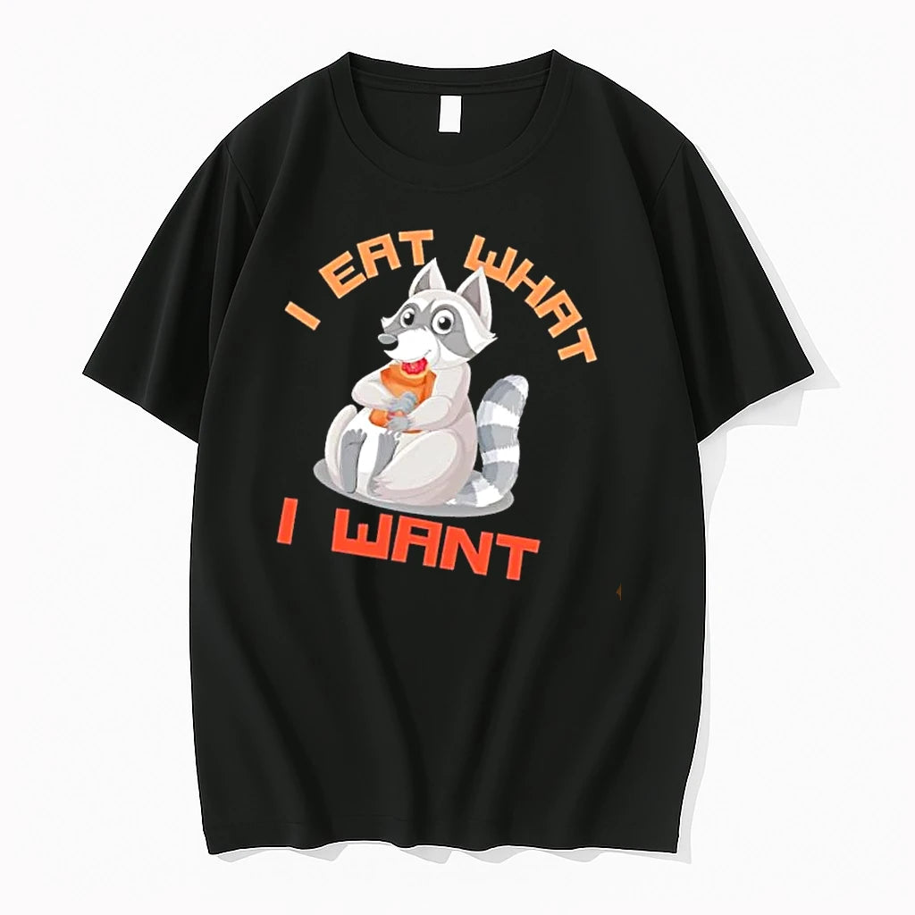 Officials I Eat What Want Cartoon Chubby Raccoon Holding Donut Paper Bag Mens