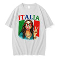 Officials Italia Woman Blowing Pink Bubblegum Sunglasses Peace Sign Flag White Womens