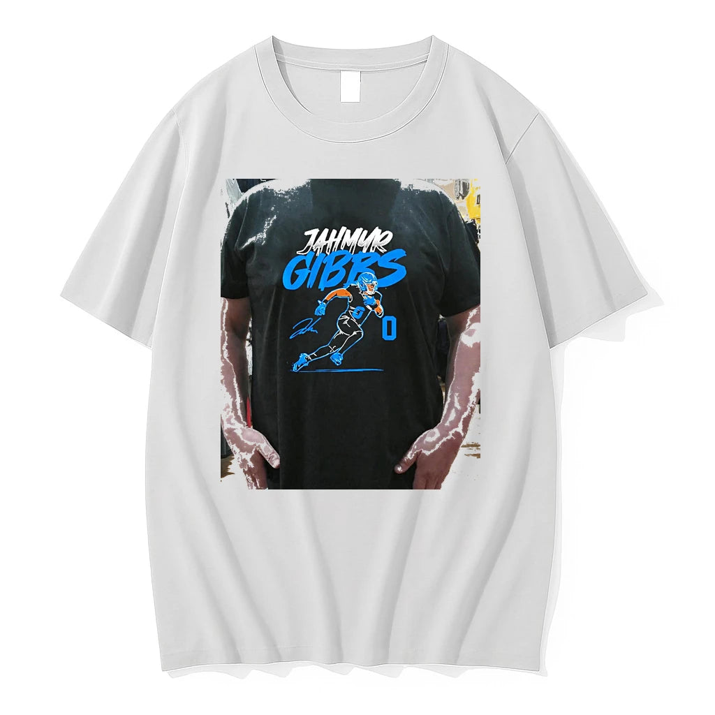 Officials Jahmyr Gibbs Detroit Lions Name Number Pose Signature Premium T Shirt