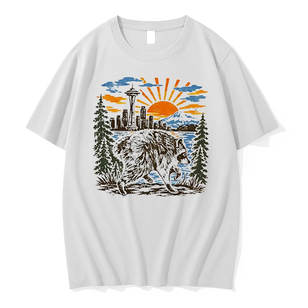 Officials Jimothy Raccoon Seattle Skyline Sunset Space Needle Tee Premium T Shirt