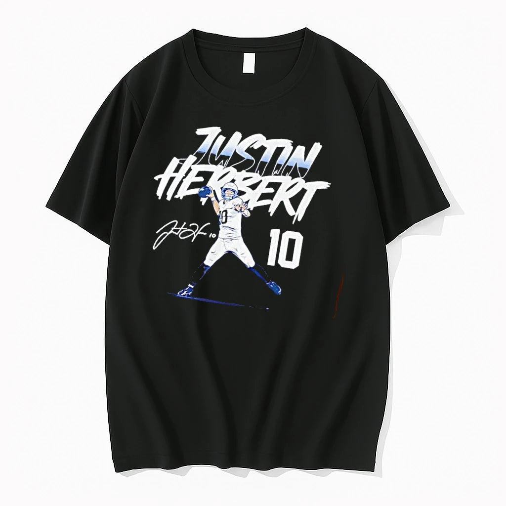 Officials Justin Herbert 10 Quarterback Throwing Football Stylized Signature Mens Premium T Shirt