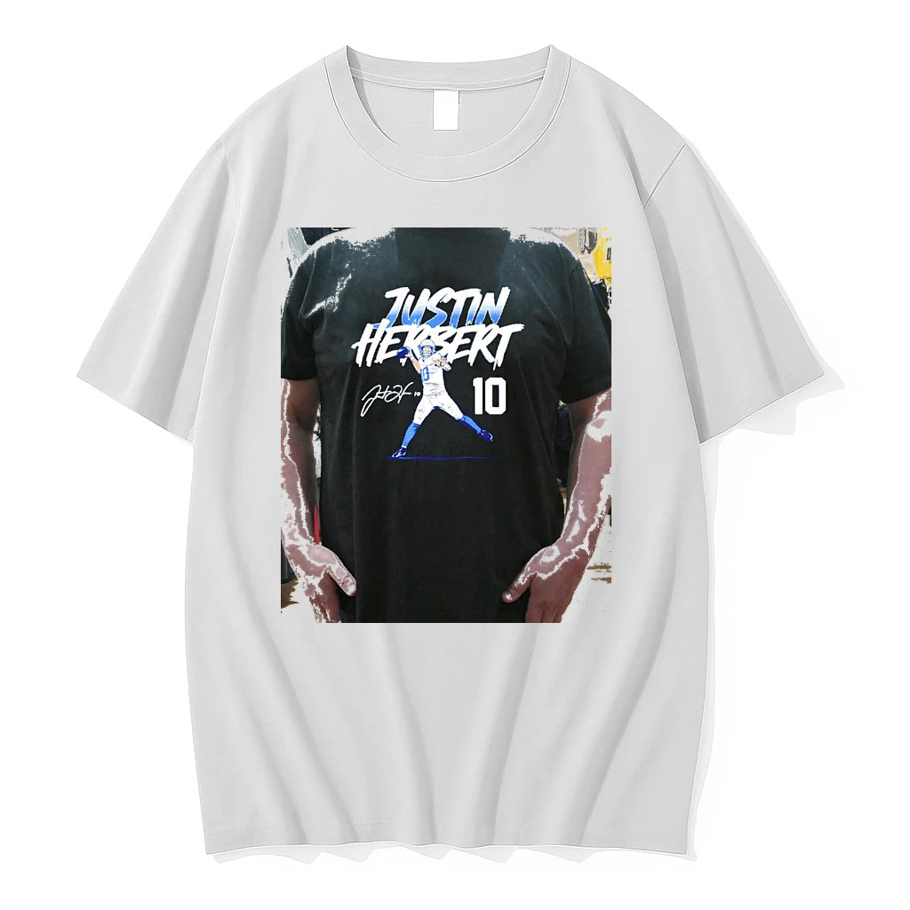 Officials Justin Herbert Los Angeles Chargers Name Number Pose Signature Premium T Shirt