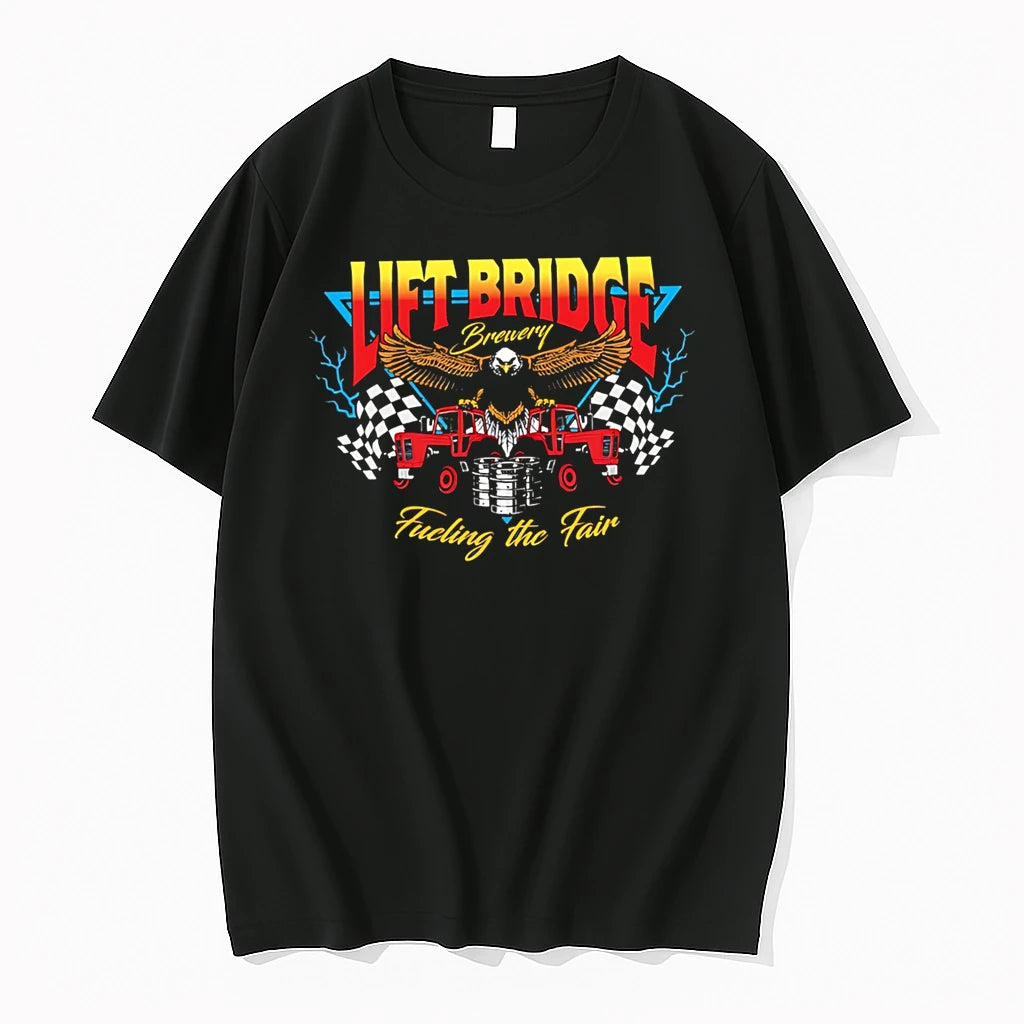 Officials Lift Bridge Brewery Fueling The Fair Eagle Tractor Checkered Flag Premium T Shirt