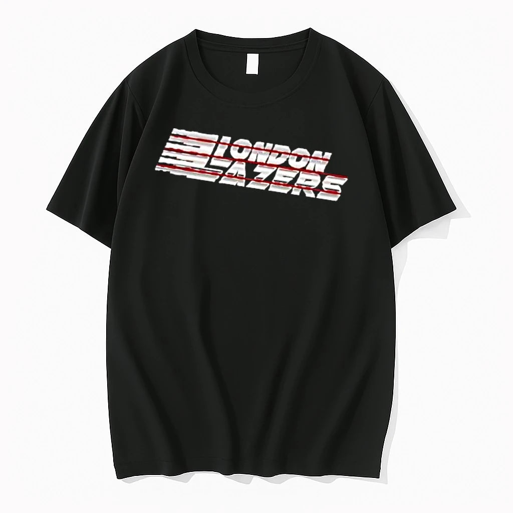 Officials London Lazers Metallic Chrome Typography Red Horizontal Beams Speed Trails Retro Mens