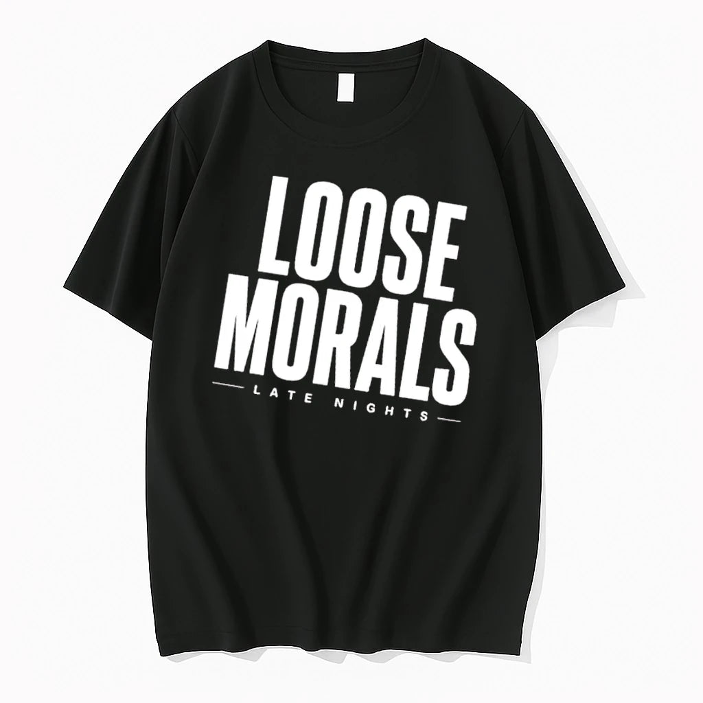 Officials Loose Morals Late Nights Bold Tall Condensed Typography Horizontal Lines Mens